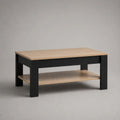 Rechteckiger Couchtisch aus melaminbeschichteter Spanplatte mit Ablage, Eiche/Schwarz, 90 × 55 × 45 cm