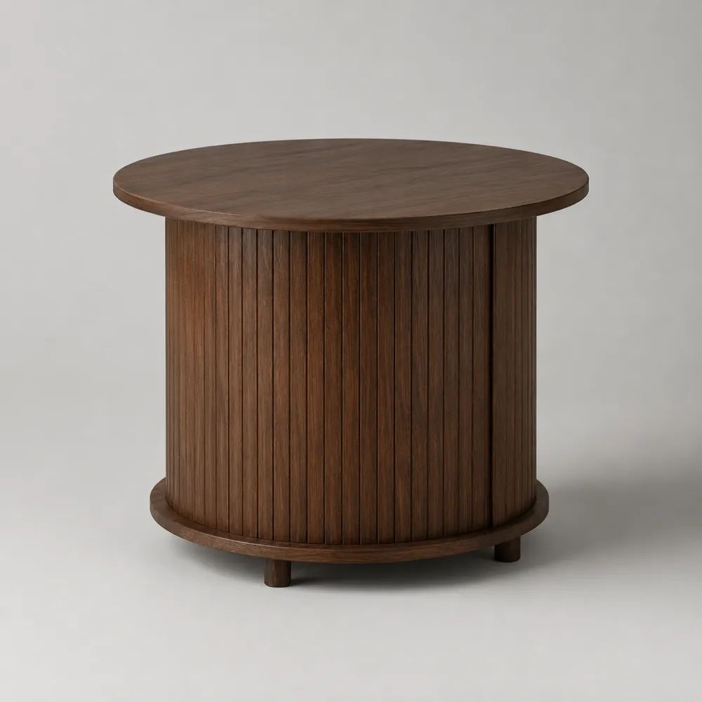 Runder Couchtisch aus MDF mit Walnussfurnier, Dunkelbraun, Ø 70 × H 55 cm