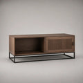 Rechteckiger Couchtisch aus Holz und Metall mit Stauraum, Braun/Schwarz, 120 × 55 × 45 cm