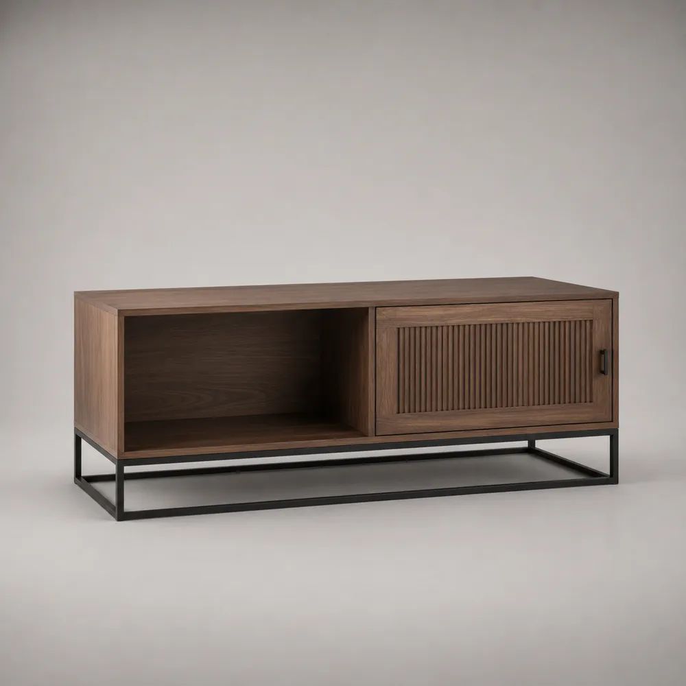 Rechteckiger Couchtisch aus Holz und Metall mit Stauraum, Braun/Schwarz, 120 × 55 × 45 cm