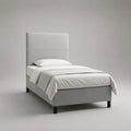Polsterbett Einzelbett mit Lattenrost und hohem Kopfteil aus Polyester und MDF, Hellgrau/Schwarz, Liegefläche 90 x 200 cm