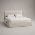 Polsterbett Doppelbett 160 × 200 cm mit Stoffbezug, gepolstertem Kopfteil und Lattenrost, Außenmaß 172 × 218 × 112 cm, Beige