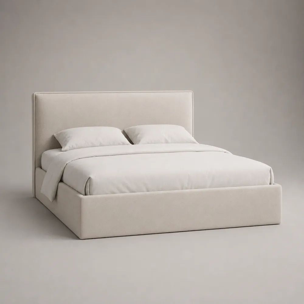 Polsterbett Doppelbett 160 × 200 cm mit Stoffbezug, gepolstertem Kopfteil und Lattenrost, Außenmaß 172 × 218 × 112 cm, Beige