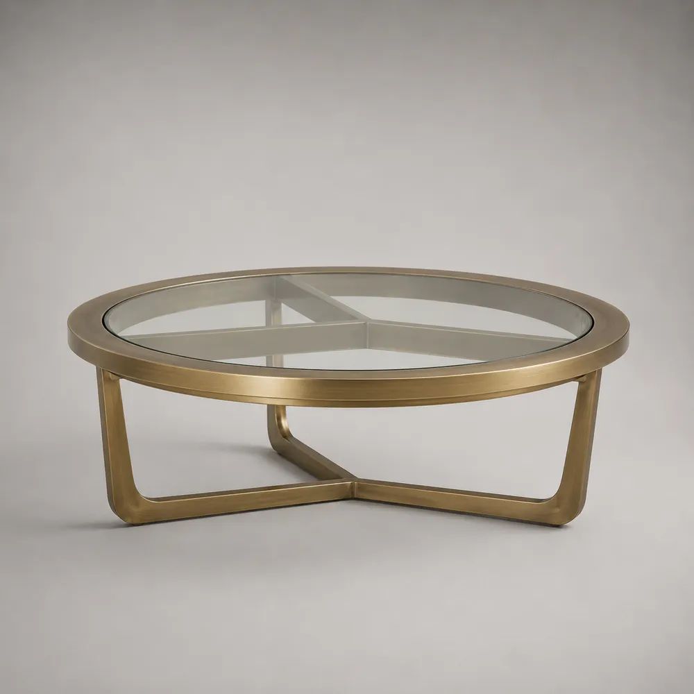 Runder Couchtisch aus Glas und Metall, Gold/Transparent, Ø 100 × H 40 cm