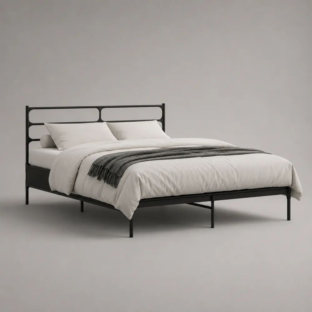 Metallbett Doppelbett mit Metallkopfteil, Schwarz, Liegefläche 160 x 200 cm