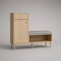 Schuhschrank mit Sitzbank und Schublade aus MDF mit Eichedekor, Natur/Grau, 100 x 35 x 105 cm