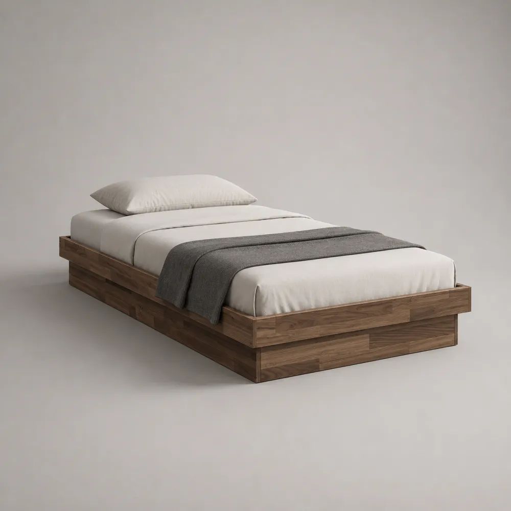 Einzelbett aus Akazienmassivholz ohne Kopfteil, Walnussbraun, Liegefläche 90 × 200 cm, Außenmaß 206 × 96 × 42 cm
