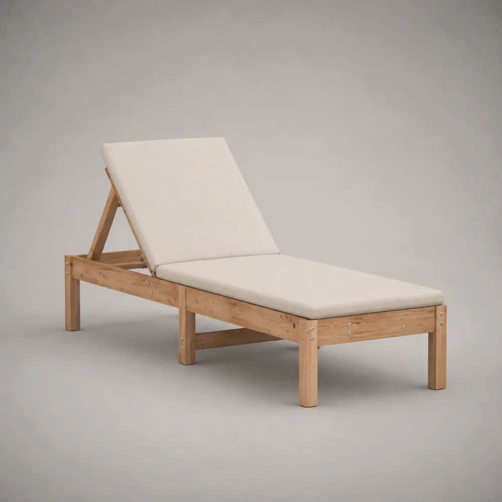 Verstellbare Gartenliege aus Akazien-Massivholz mit Polsterauflage, Natur/Cremeweiß, 200 × 65 × 85 cm