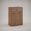 Schuhschrank aus Holz mit 2 Türen und Schublade, Walnussbraun/Schwarz, 70 × 35 × 100 cm