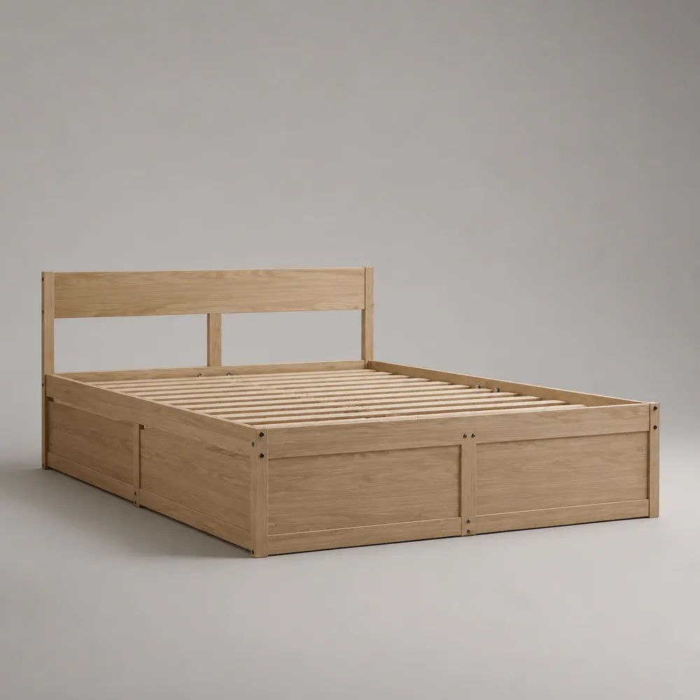 Stauraumbett aus massiver Kiefer mit Lattenrost und 4 Schubladen, Natur, 160 x 200 cm