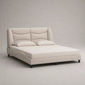 Polsterbett Doppelbett mit hohem Kopfteil und Polyesterbezug, Beige/Schwarz, Liegefläche 180 x 200 cm