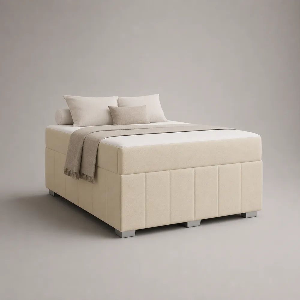 Boxspringbett-Set ohne Kopfteil mit Polyesterbezug und Taschenfederkernmatratze, Creme/Silber, 140 x 200 cm