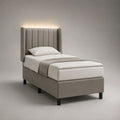 Polsterbett Einzelbett mit LED-Kopfteil aus Polyester, Grau/Schwarz, Liegefläche 90 x 200 cm
