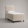 Boxspringbett Einzelbett 90 x 200 cm mit Matratze, Topper und gepolstertem Kopfteil, Stoffbezug, Beige