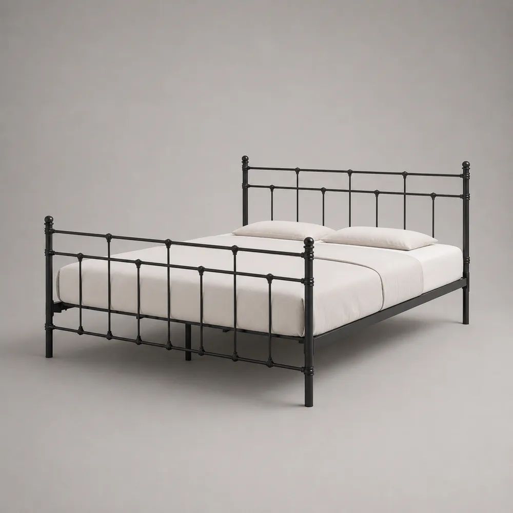 Metallbett mit Kopf- und Fußteil, Stahl, Schwarz, Liegefläche 160 × 200 cm, Gesamtmaß 208 × 168 × 110 cm