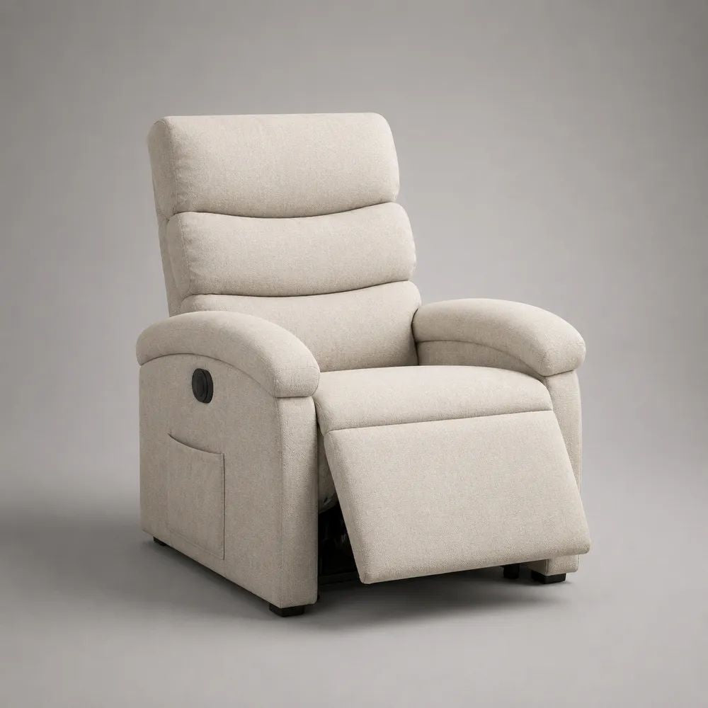 Manueller Relaxsessel mit Liegefunktion, Stoffbezug, Creme, 91 × 96 × 105 cm