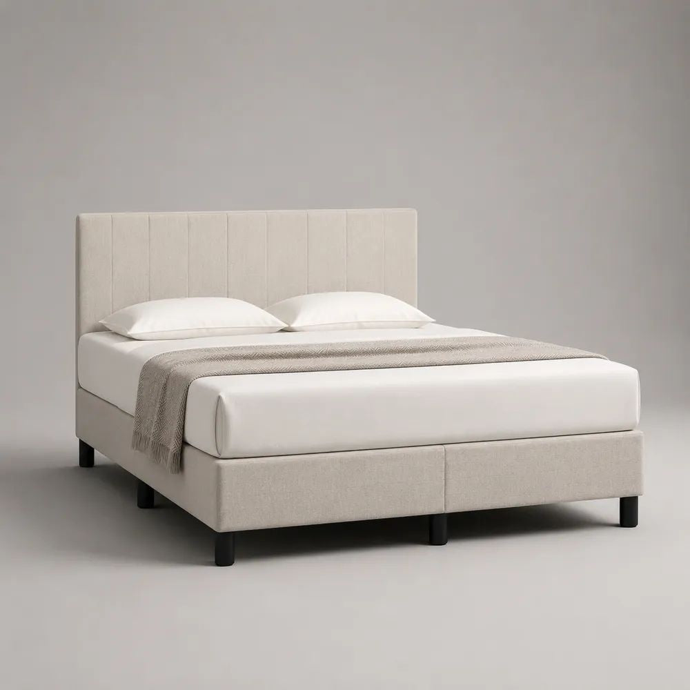 Polsterbett Doppelbett 160 × 200 cm mit gepolstertem Kopfteil und Lattenrost, Polyester, Creme/Schwarz