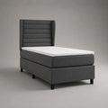 Boxspringbett-Set 90 × 200 cm mit Matratze, Topper und gepolstertem Kopfteil, Polyester, Anthrazit