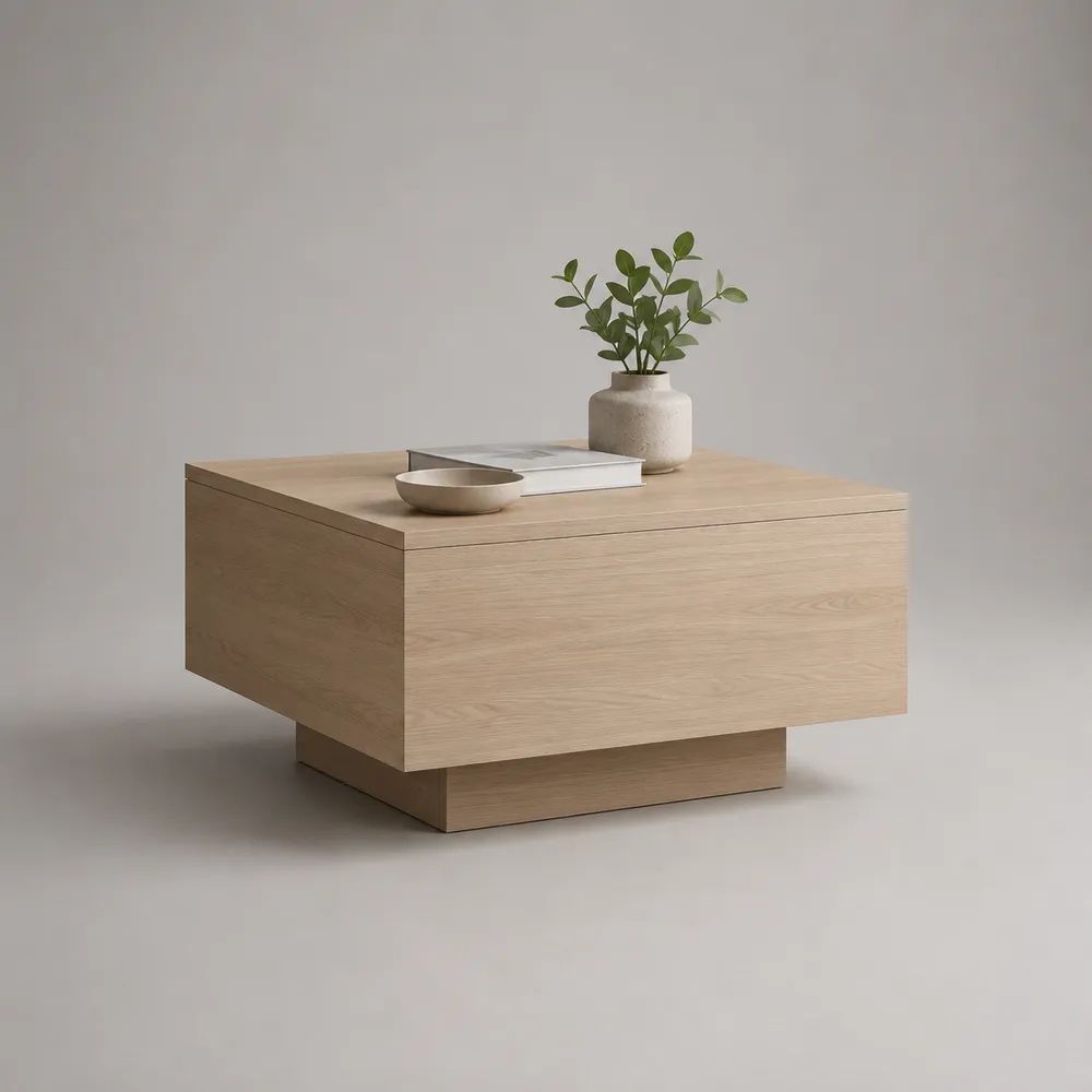 Quadratischer Couchtisch aus MDF mit Eichenfurnier, Natur-Eiche, 80 × 80 × 45 cm